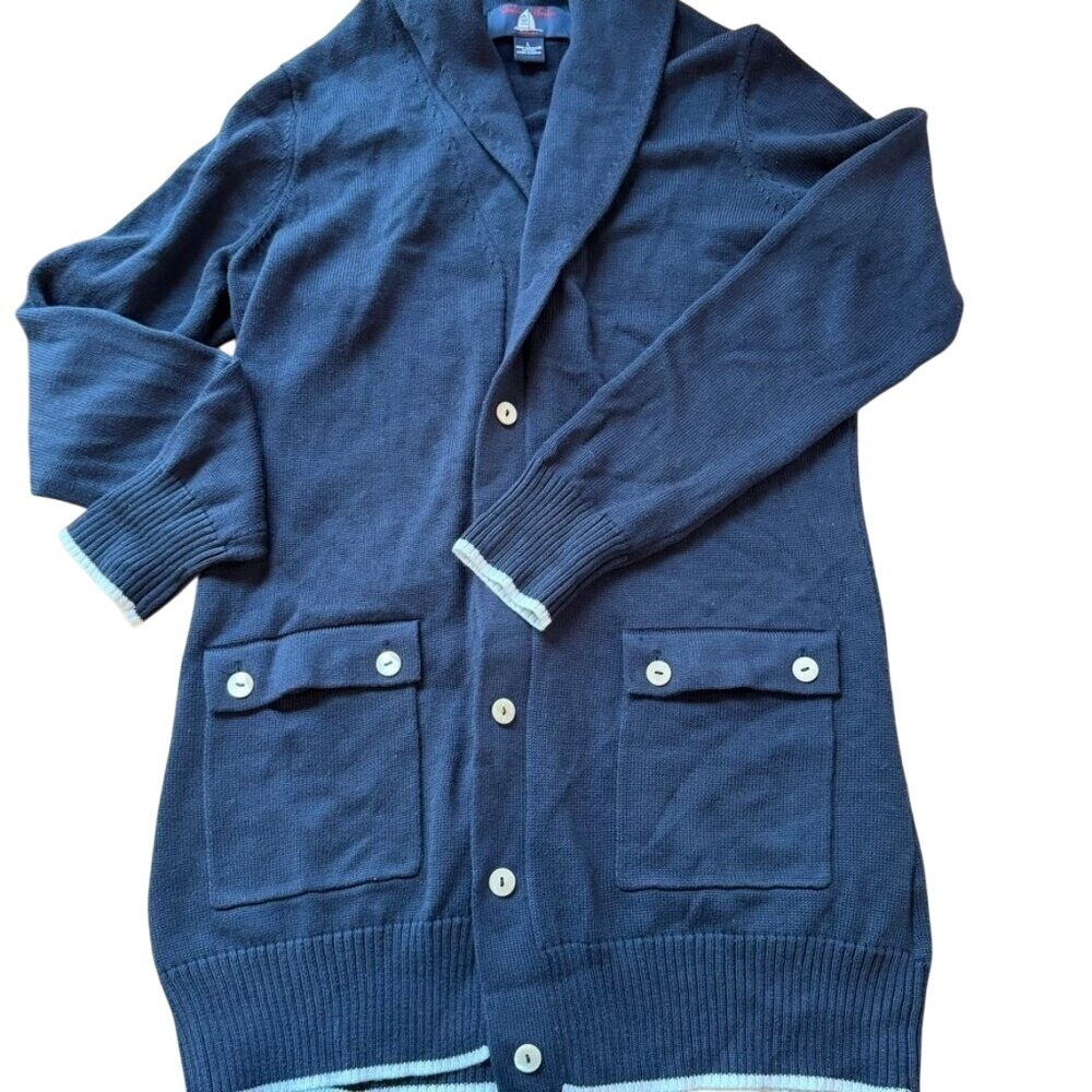 Brooks Brothers ProSport Women L‎ Navy Blue Shawl Collar Cardigan Preppy Luxury
